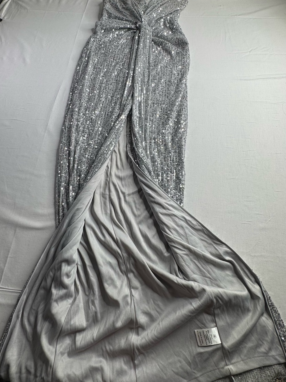 Fashion Nova Silver Sequin Maxi Skirt with Front Twist